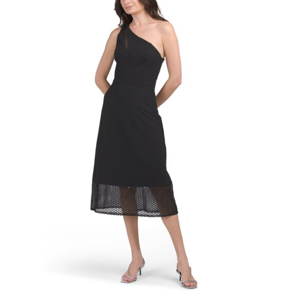 AIDAN BY ADRIANNA PAPELL Black One Shoulder Cocktail Dress - Picture 1 of 2